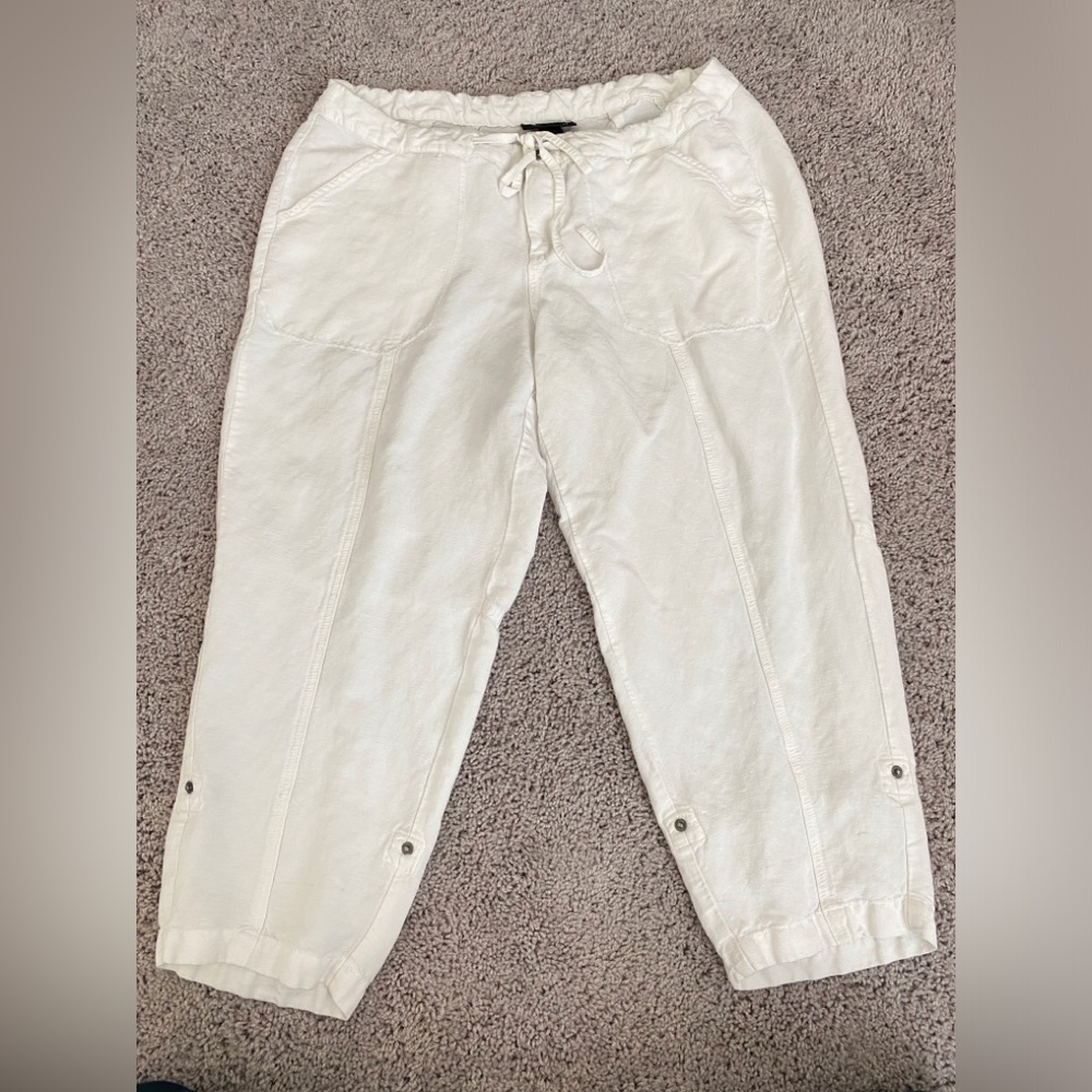 Lane Bryant Women White Linen Blend Drawstring Pants Sz 14/16